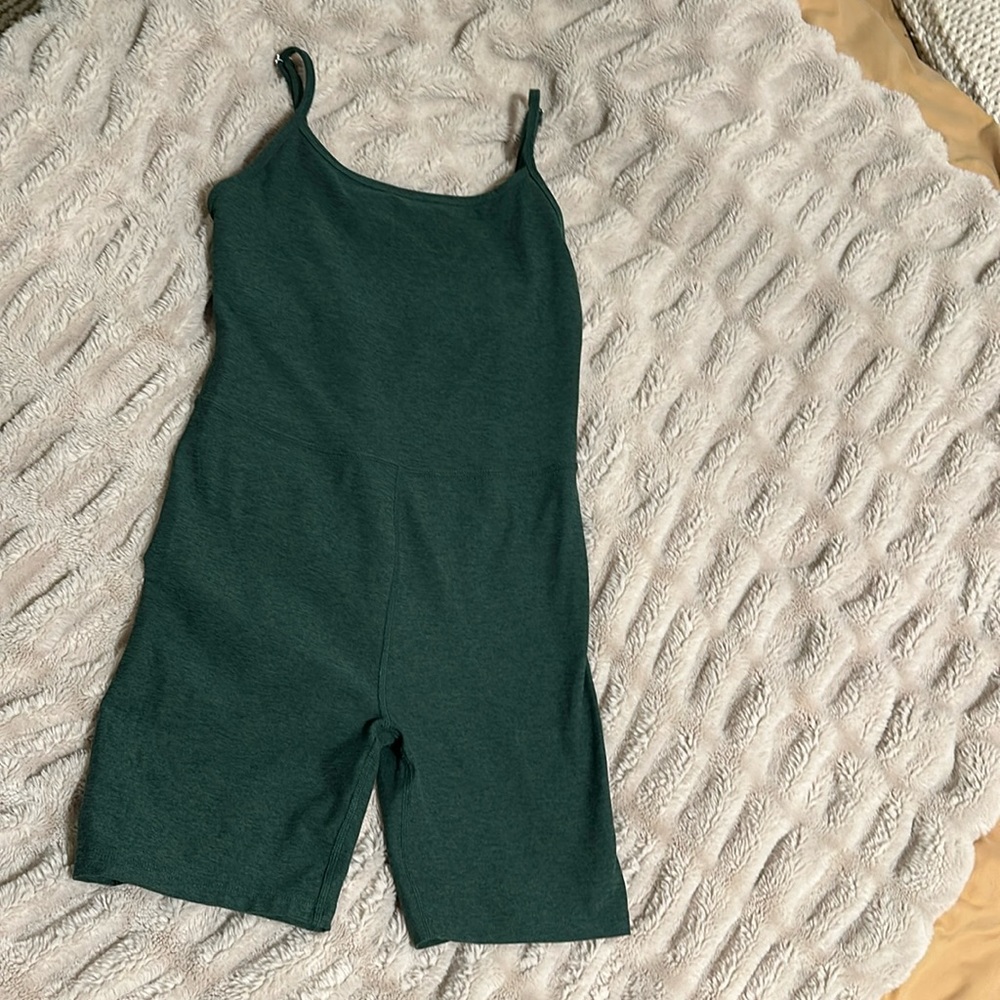 Beyond yoga, space dye green short romper/unitard